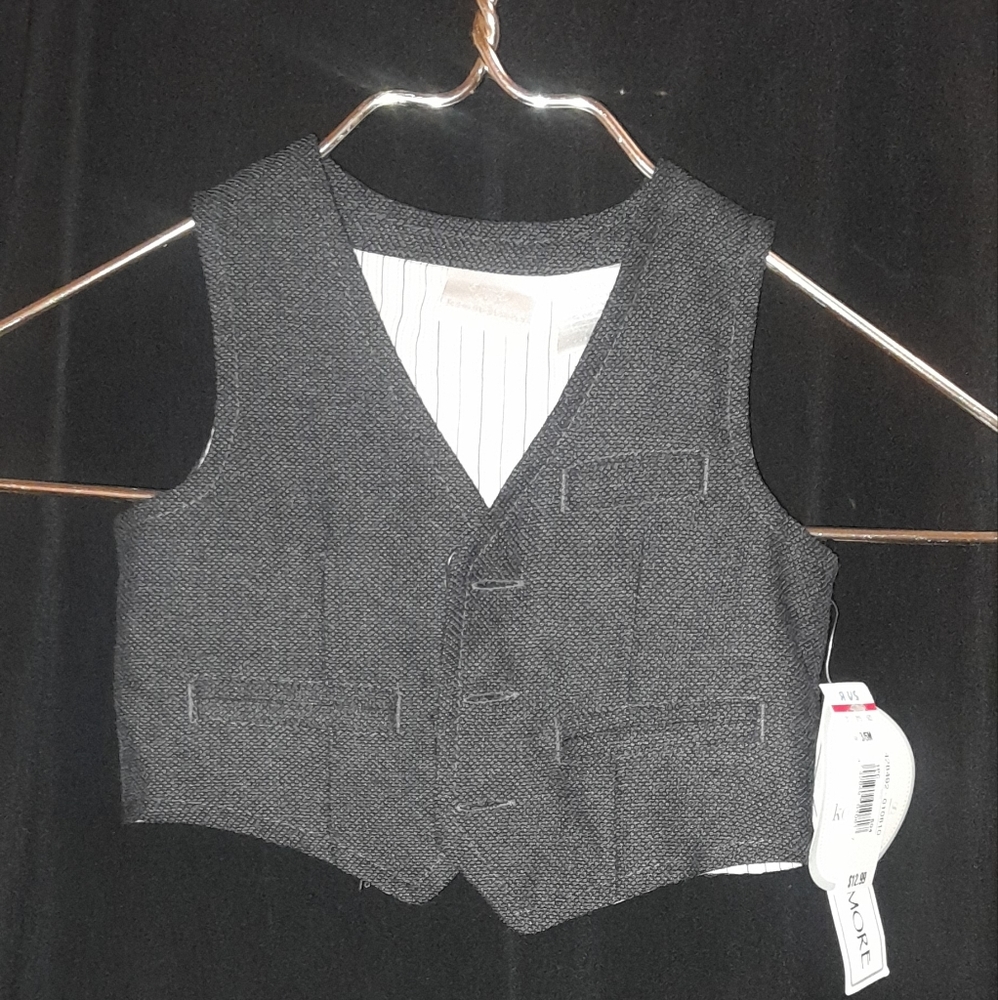 NWT Koala Kids boys Heather Gray Button Up Vest, Size 3-6 Months